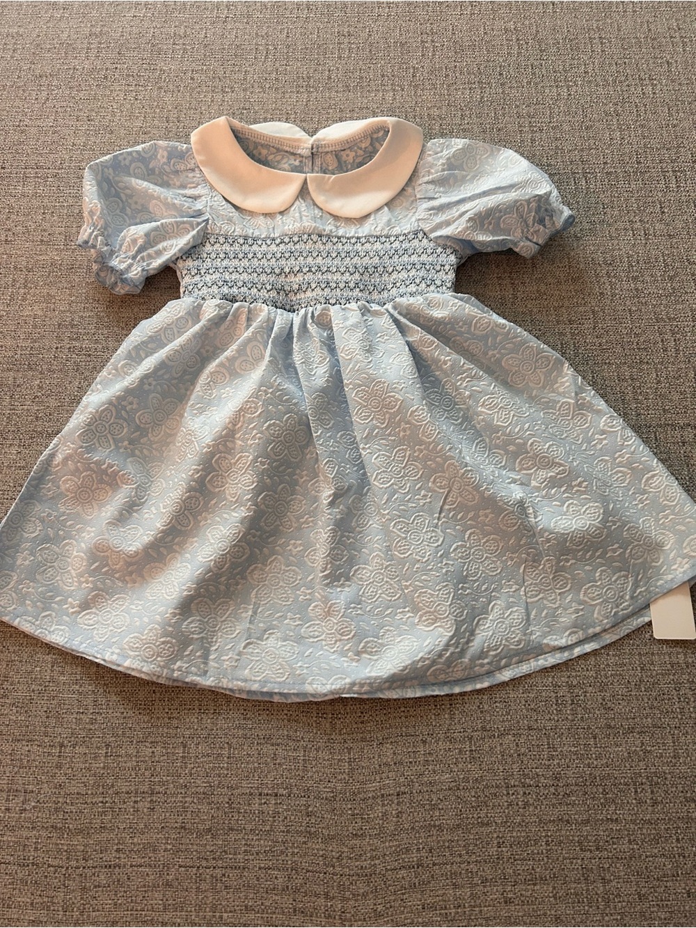 NWT Cozy Pixies Peter Pan Collar Light Blue Smocked Baby Dress     Size 2/3T